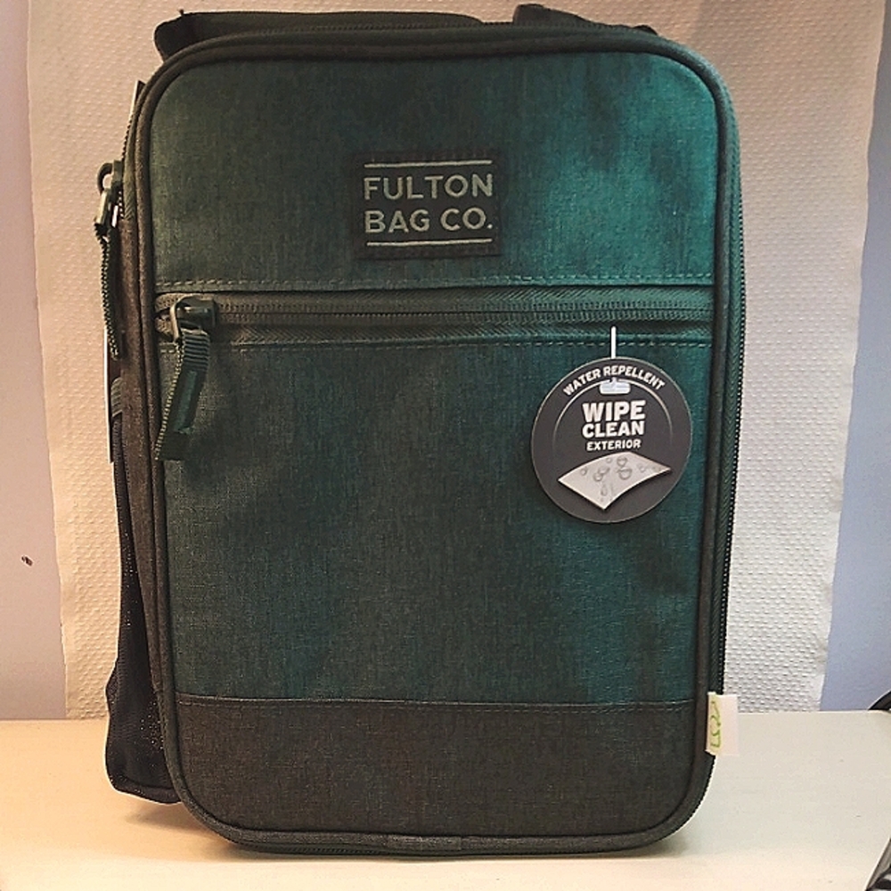 Fulton Bag Co. Upright Green lunch bag w/ hard interior. New